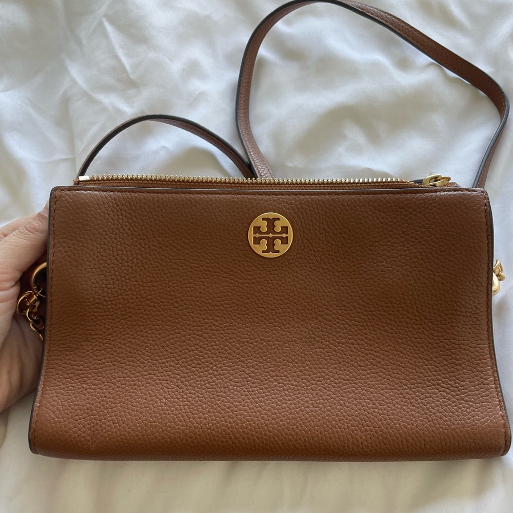 Brown Tory Burch soft leather crossbody bag